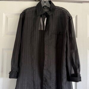 NWT Zara Sheer Long Sleeve Oversized Button Down Blouse Black Size XS/S